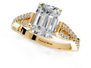 Solitaire Engagement Ring Setting for Emerald Cut Center with Twisted Pave Split Shank and Prong Head in Yellow Gold