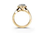 Halo Engagement Ring Setting for Heart-Shaped Center with Narrow Pave Split Shank and Prong Head in Yellow Gold