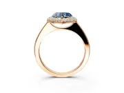 Halo Engagement Ring Setting for Fancy Blue Heart-Shaped Center with Plain Tapered Band and Prong Head in Rose Gold