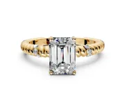 Rope Engagement Ring Setting for Emerald Cut Center with Accent Shoulders and Prong Head in Yellow Gold