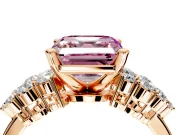 Cluster Engagement Ring Setting for Fancy Pink Asscher Cut Center with 2-Row Shoulder Clusters and Prong Head in Rose Gold