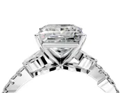 Leaf Motif Engagement Ring Setting for Princess Cut Center with Pave Band and Prong Head in Platinum