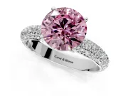 Solitaire Engagement Ring Setting for Fancy Pink Round Cut Center with Domed Multi-Row Pave Band and Prong Head in Platinum