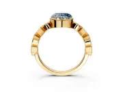 Milgrain Bezel Engagement Ring Setting for Fancy Blue Heart-Shaped Center with Marquise Stations and Bezel Head in Yellow Gold