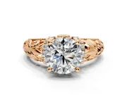 Solitaire Engagement Ring Setting for Round Cut Center with Filigree Accent Basket and Prong Head in Rose Gold