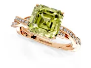 Solitaire Engagement Ring Setting for Fancy Yellow Asscher Cut Center with Twisted Pave Band and Prong Head in Rose Gold