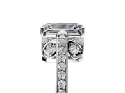 Cathedral Engagement Ring Setting for Emerald Cut Center with Antique-Style Pave Band and Prong Head in Platinum