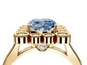 Cluster Halo Engagement Ring Setting for Fancy Blue Cushion Cut Center with Milgrain Bezel Accents and Prong Head in Yellow Gold