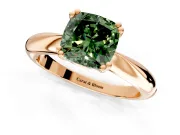 Solitaire Engagement Ring Setting for Fancy Green Cushion Cut Center with Reverse Tapered Band and Prong Head in Rose Gold