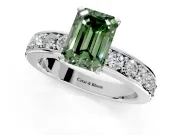 Solitaire Engagement Ring Setting for Fancy Green Emerald Cut Center with Channel-Set Accents and Prong Head in Sterling Silver