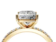 Solitaire Engagement Ring Setting for Princess Cut Center with Round Cut Pave Band and Prong Head in Yellow Gold