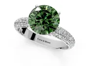 Solitaire Engagement Ring Setting for Fancy Green Round Cut Center with Domed Multi-Row Pave Band and Prong Head in Sterling Silver