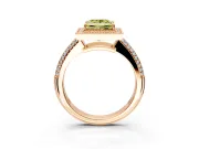 Milgrain Halo Engagement Ring Setting for Fancy Yellow Princess Cut Center with Three-Sided Pave Band and Prong Head in Rose Gold