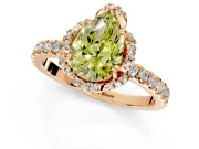 Halo Engagement Ring Setting for Fancy Yellow Pear-Shaped Center with Openwork Halo, Pave Band and Prong Head in Rose Gold