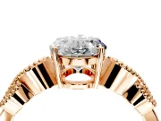 Leaf Engagement Ring Setting for Oval Center with Milgrain Accent Band and Prong Head in Rose Gold