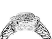 Milgrain Halo Engagement Ring Setting for Heart-Shaped Center with Pave Band and Prong Head in Platinum