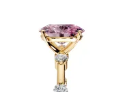 Solitaire Engagement Ring Setting for Fancy Pink Oval Center with Bezel Station Band and Prong Head in Yellow Gold