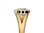 Solitaire Engagement Ring Setting for Cushion Cut Center with V Split Shank and Bezel Head in Yellow Gold