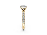 Open Basket Engagement Ring Setting for Radiant Cut Center with Pave Band and Prong Head in Yellow Gold