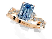 Solitaire Engagement Ring Setting for Fancy Blue Emerald Cut Center with Bar-Station Pave Twist and Prong Head in Rose Gold