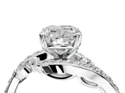 Solitaire Engagement Ring Setting for Cushion Cut Center with Pave Bypass Twist Band and Prong Head in White Gold