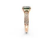 Solitaire Engagement Ring Setting for Fancy Green Princess Cut Center with Multi-Row Pave Accents and Basket Head in Rose Gold