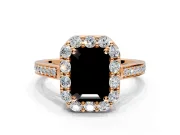 Floral Halo Engagement Ring Setting for Fancy Black Emerald Cut Center with Large Halo Accents and Prong Head in Rose Gold