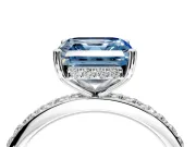 Solitaire Engagement Ring Setting for Fancy Blue Asscher Cut Center with Fine Pave Band and Prong Head in Platinum