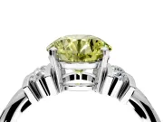Solitaire Engagement Ring Setting for Fancy Yellow Round Cut Center with Grooved Bar Accent Band and Prong Head in White Gold