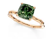 Solitaire Engagement Ring Setting for Fancy Green Cushion Cut Center with Bamboo Band and Prong Head in Rose Gold
