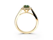 Halo Engagement Ring Setting for Fancy Green Emerald Cut Center with Raised Halo, Pave Band and Prong Head in Yellow Gold