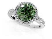 Accent Halo Engagement Ring Setting for Fancy Green Round Cut Center with Full-Length Pave Band and Prong Head in Platinum