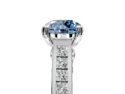 Solitaire Engagement Ring Setting for Fancy Blue Round Cut Center with Channel Band and Double Claw Prong Head in Sterling Silver