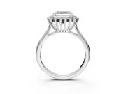 Starburst Halo Engagement Ring Setting for Asscher Cut Center with Thin Round-Wire Band and Prong Head in Platinum