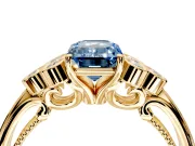 Cluster Engagement Ring Setting for Fancy Blue Emerald Cut Center with Bezel Accent Clusters and Prong Head in Yellow Gold