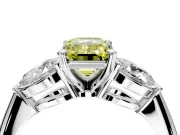 3 Stone Engagement Ring Setting for Fancy Yellow Emerald Cut Center with Large Pear-Shaped Accents and Prong Head in Platinum