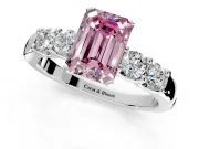 5 Stone Engagement Ring Setting for Fancy Pink Emerald Cut Center with Plain Band and Prong Head in Platinum