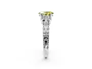 Solitaire Engagement Ring Setting for Fancy Yellow Oval Center with Filigree Band and Prong Head in White Gold