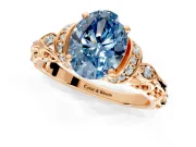 Solitaire Engagement Ring Setting for Fancy Blue Oval Center with Filigree Band and Prong Head in Rose Gold