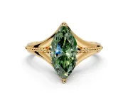 Solitaire Engagement Ring Setting for Fancy Green Marquise Center with Milgrain Cathedral Band and Prong Head in Yellow Gold