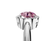 Halo Engagement Ring Setting for Fancy Pink Round Cut Center with Tapered Plain Band and Prong Head in Sterling Silver