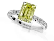 Solitaire Engagement Ring Setting for Fancy Yellow Emerald Cut Center with Large Accent Band and Prong Head in Platinum