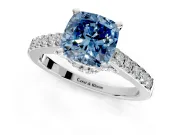 Solitaire Engagement Ring Setting for Fancy Blue Cushion Cut Center with Crossover Accents and Prong Head in Platinum