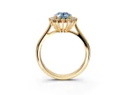 Starburst Halo Engagement Ring Setting for Fancy Blue Oval Center with Thin Round-Wire Band and Prong Head in Yellow Gold