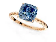 Solitaire Engagement Ring Setting for Fancy Blue Cushion Cut Center with Plain Twisted Rope Band and Prong Head in Rose Gold