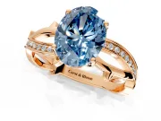 Solitaire Engagement Ring Setting for Fancy Blue Oval Center with Pave and Plain Crossover Band and Prong Head in Rose Gold