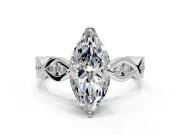 Solitaire Engagement Ring Setting for Marquise Center with Accented Twist Band and Leaf Prong Head in White Gold