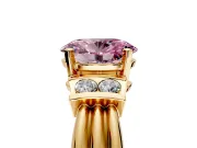 Solitaire Engagement Ring Setting for Fancy Pink Oval Center with Grooved Bar Accent Band and Prong Head in Yellow Gold