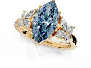 Floral Engagement Ring Setting for Fancy Blue Marquise Center with Marquise Cluster Shoulders and Prong Head in Yellow Gold
