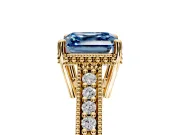 Engraved Engagement Ring Setting for Fancy Blue Asscher Cut Center with Milgrain Pave Band and Prong Head in Yellow Gold